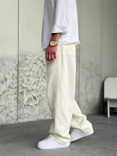 Krem Gabardin Baggy Pantolon