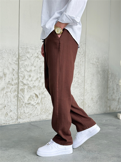 Krinkıl Kumaş Regular Kalıp Kahve Pantolon