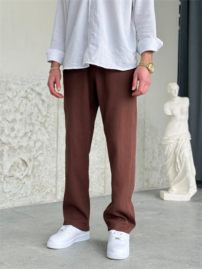 Krinkıl Kumaş Regular Kalıp Kahve Pantolon