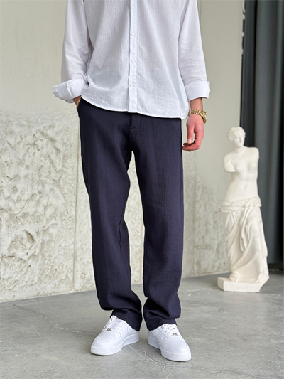 Krinkıl Kumaş Regular Kalıp Lacivert Pantolon