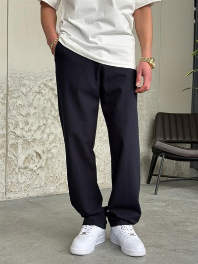 Lacivert Baggy Keten Pantolon