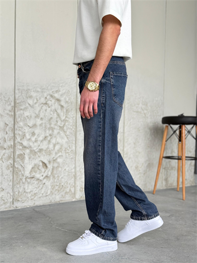 Lacivert Yıkamalı Baggy Kot Pantolon