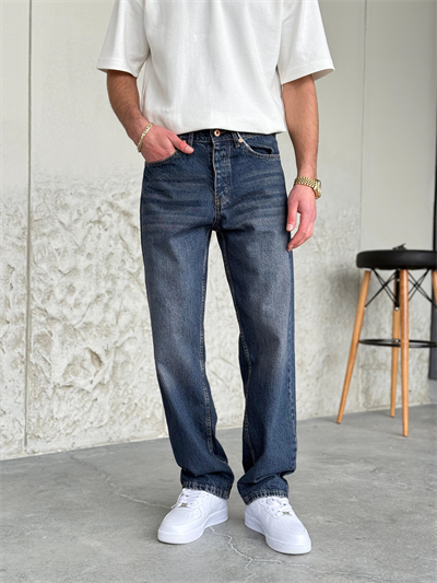 Lacivert Yıkamalı Baggy Kot Pantolon