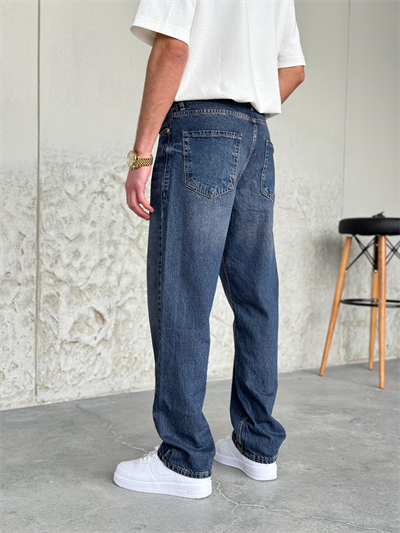 Lacivert Yıkamalı Baggy Kot Pantolon