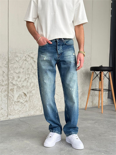 Lazer Detaylı Mavi Baggy Pantolon 