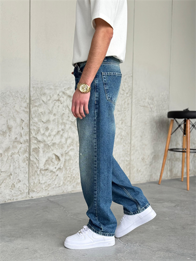 Lazer Detaylı Mavi Baggy Pantolon 
