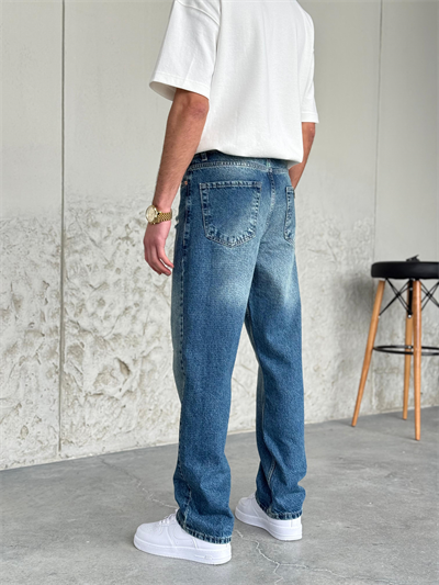 Lazer Detaylı Mavi Baggy Pantolon 