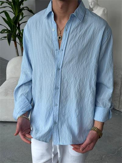 Marakech Çizgili Oversıze Bebe Mavi Gömlek 