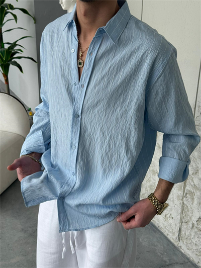 Marakech Çizgili Oversıze Bebe Mavi Gömlek 