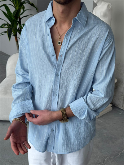 Marakech Çizgili Oversıze Bebe Mavi Gömlek 