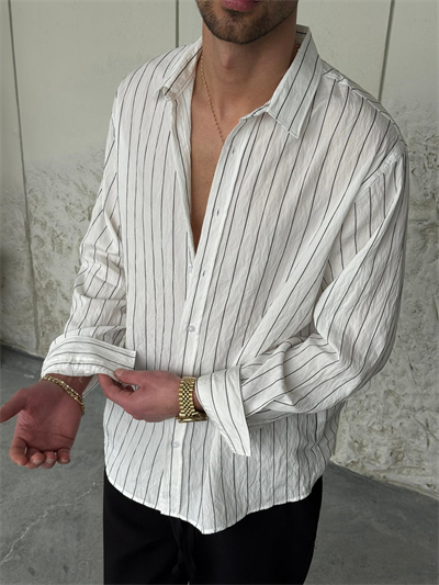 Marakech Çizgili Oversıze Beyaz Gömlek 