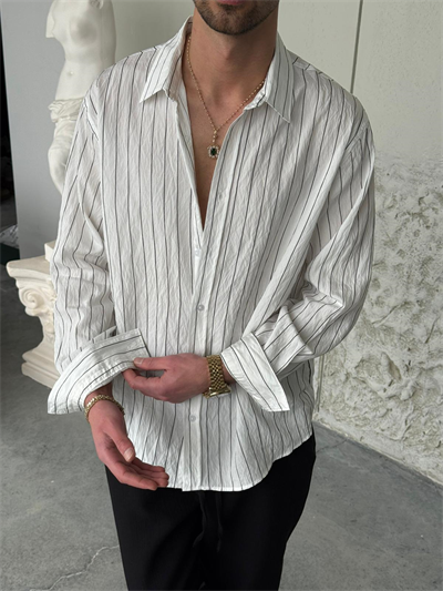 Marakech Çizgili Oversıze Beyaz Gömlek 