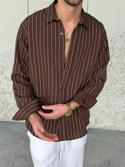 Marakech Çizgili Oversıze Kahve Gömlek 