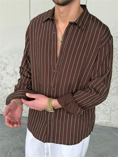 Marakech Çizgili Oversıze Kahve Gömlek 