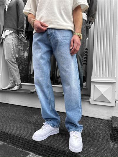 Mavi Yıkamalı Baggy Pantolon