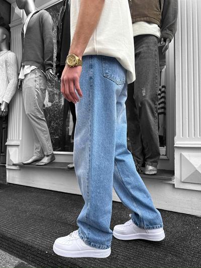 Mavi Yıkamalı Baggy Pantolon