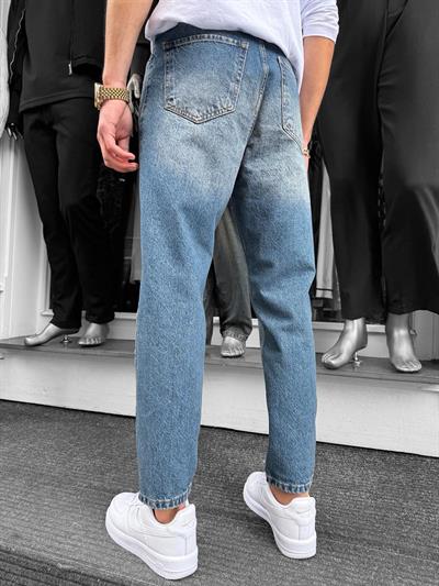 Mavi Yıkamalı Lazerli Boyfriend