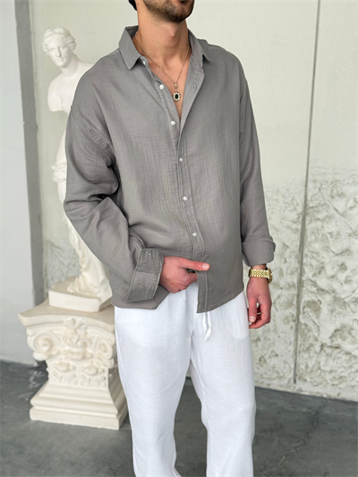 Müslin Kumaş Oversıze Gri Gömlek