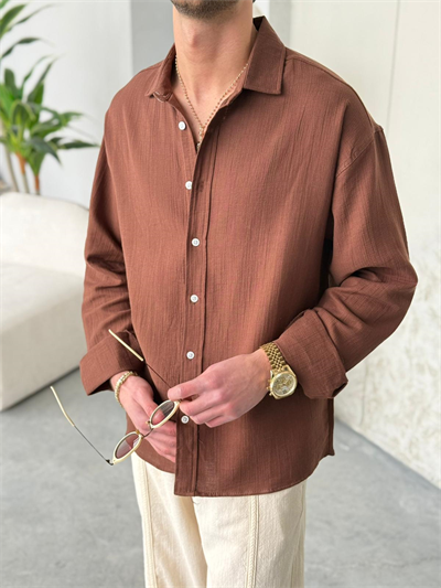 Müslin Kumaş Oversıze Kahve Gömlek