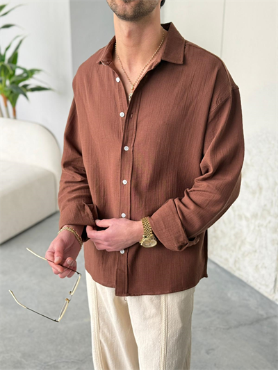 Müslin Kumaş Oversıze Kahve Gömlek