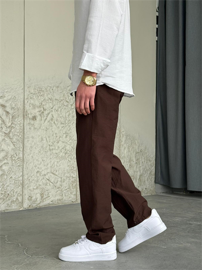 Paraşüt Kumaş Şeritli Kahve Jogger Pantolon
