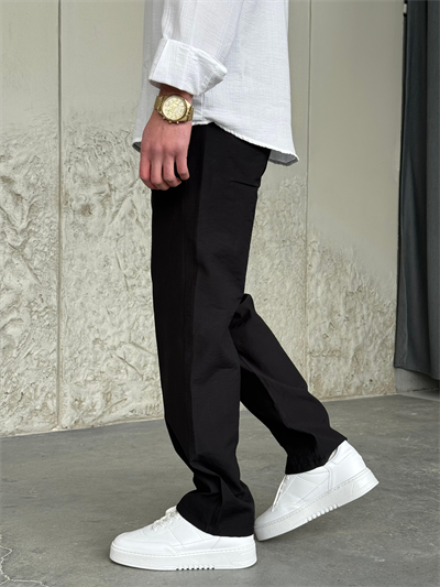 Paraşüt Kumaş Şeritli Siyah Jogger Pantolon