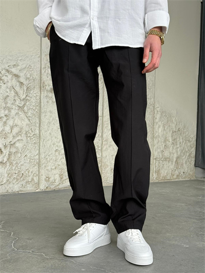 Paraşüt Kumaş Şeritli Siyah Jogger Pantolon