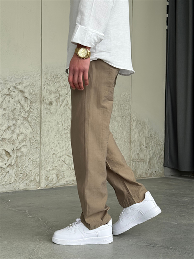 Paraşüt Kumaş Şeritli Toprak Rengi Jogger Pantolon