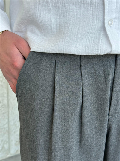 Pileli Baggy Füme Kumaş Pantolon