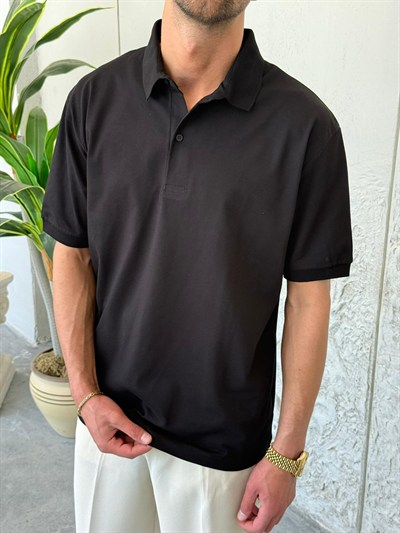 Polo Yaka Basıc Siyah Tişört