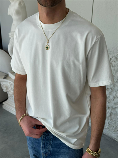 Regular Kalıp Likralı Düz Basıc Beyaz Tişört 