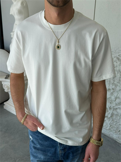 Regular Kalıp Likralı Düz Basıc Beyaz Tişört 