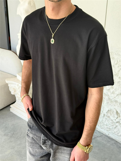 Regular Kalıp Likralı Düz Basıc Siyah Tişört 