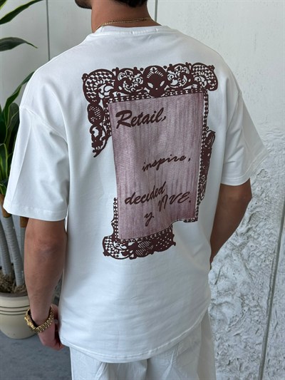 Retail Baskılı Oversıze Beyaz Tişört 