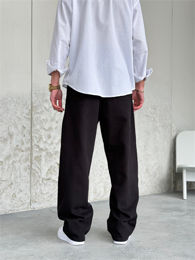 Siyah Gabardin Baggy Pantolon 