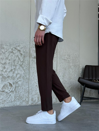Slim Fit Kahve Kumaş Pantolon 