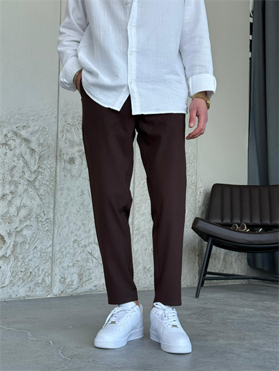 Slim Fit Kahve Kumaş Pantolon 