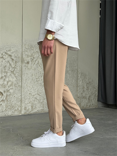 Slimfit Double Paça Krem Jogger Pantolon