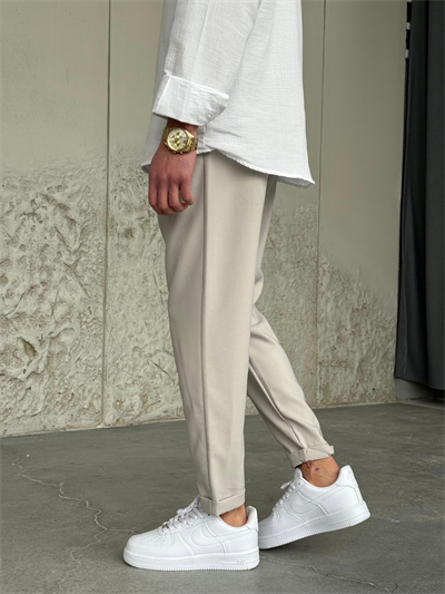 Slimfit Double Paça Taş Rengi Jogger Pantolon