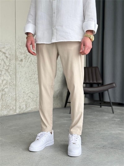 Slimfit Likralı Jogger Krem Pantolon 