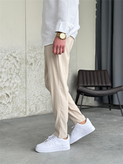 Slimfit Likralı Jogger Krem Pantolon 