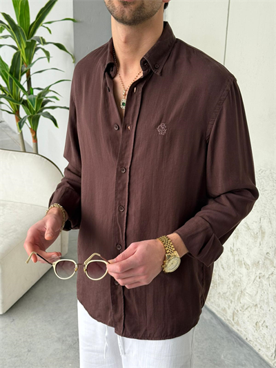 Tensel Kumaş Kahve Oversıze Gömlek