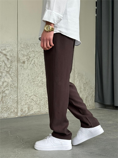 Tensel Kumaş Kahve Regular Kalıp Pantolon