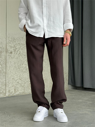 Tensel Kumaş Kahve Regular Kalıp Pantolon