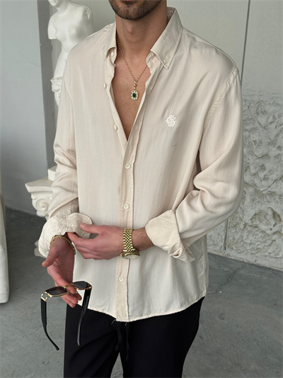 Tensel Kumaş Krem Oversıze Gömlek