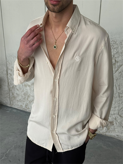 Tensel Kumaş Krem Oversıze Gömlek