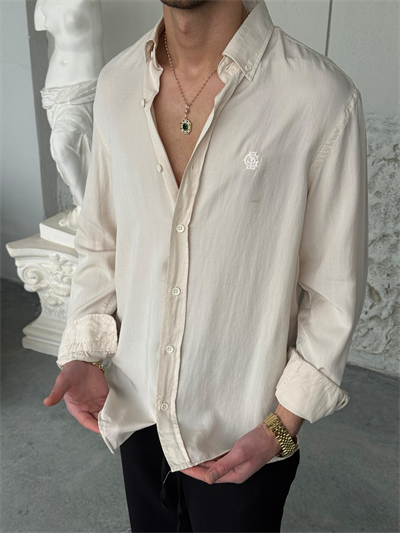 Tensel Kumaş Krem Oversıze Gömlek