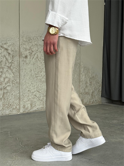 Tensel Kumaş Krem Regular Kalıp Pantolon