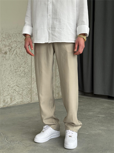 Tensel Kumaş Krem Regular Kalıp Pantolon