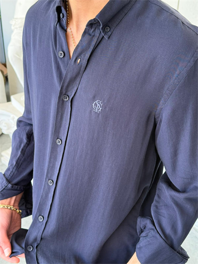 Tensel Kumaş Lacivert Oversıze Gömlek